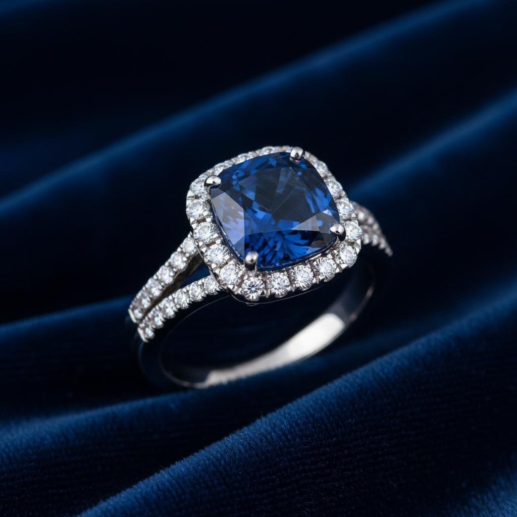 Sapphire Halo Engagement Ring